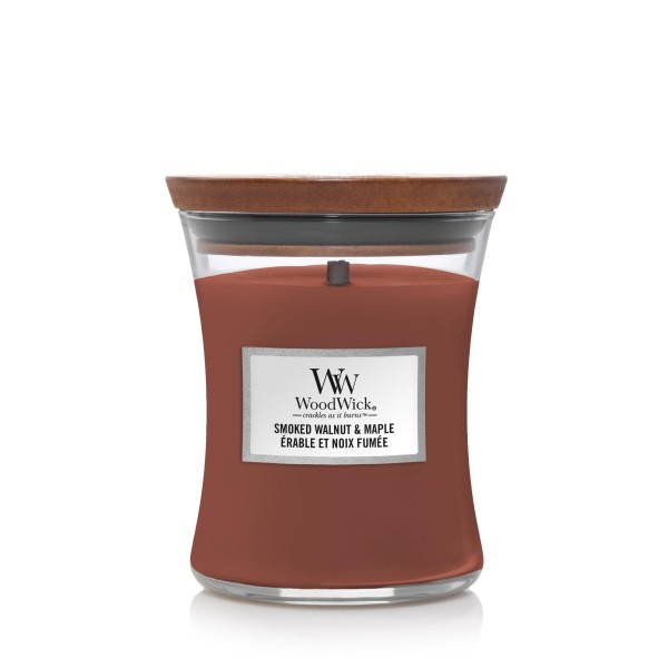 Aromat Świec - Woodwick Średnia Świeca Zapachowa Smoked Walnut & Maple